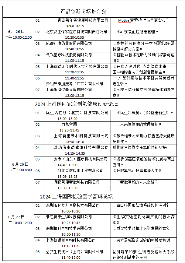2024上海国际检验医学及体外诊断试剂展览会现场会议日程安排